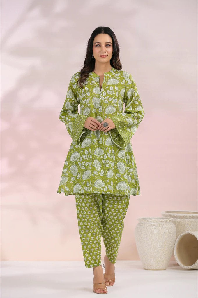 Green Floral Printed Co-Ord Set