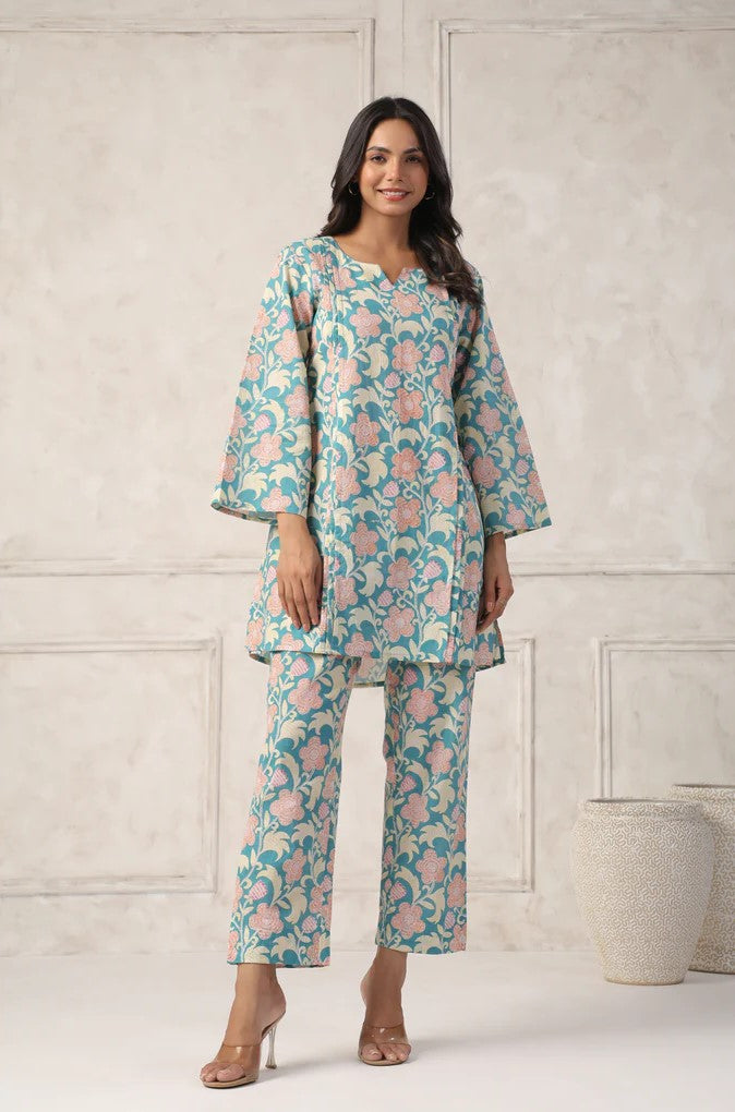 Green Floral Printed Co-Ord Set