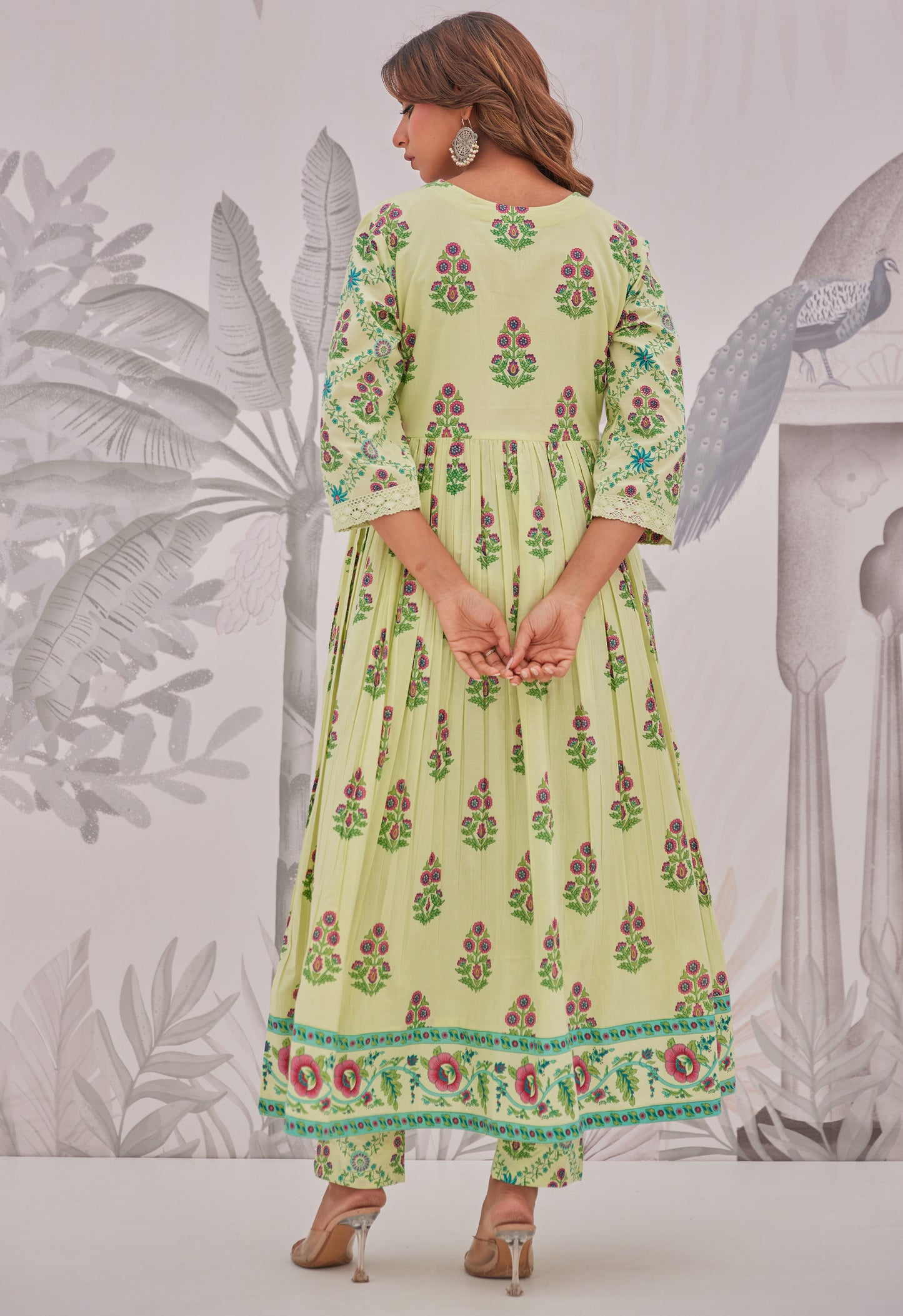 Green Floral Butta Printed Anarkali Suit Set