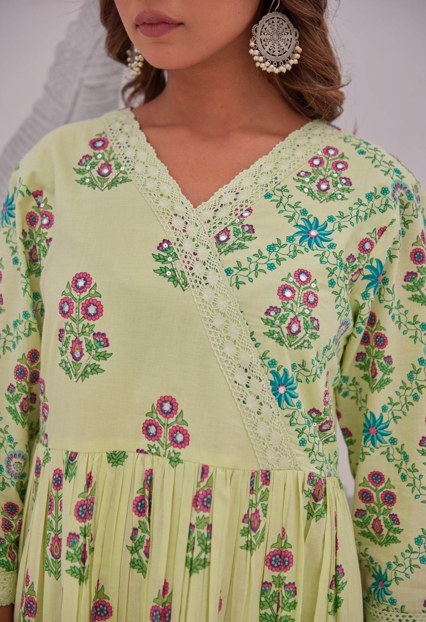 Green Floral Butta Printed Anarkali Suit Set