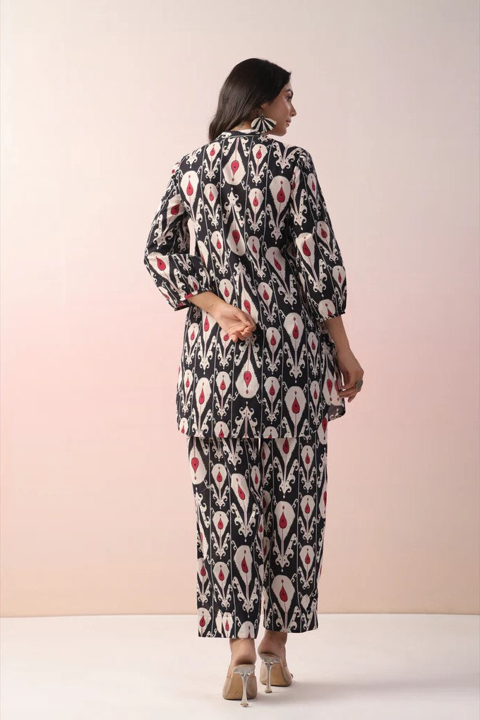 Black Abstract Printed Cotton Co-Ord Set
