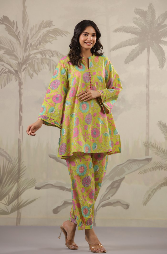 YELLOW FLORAL PRINTED CO-ORD SET