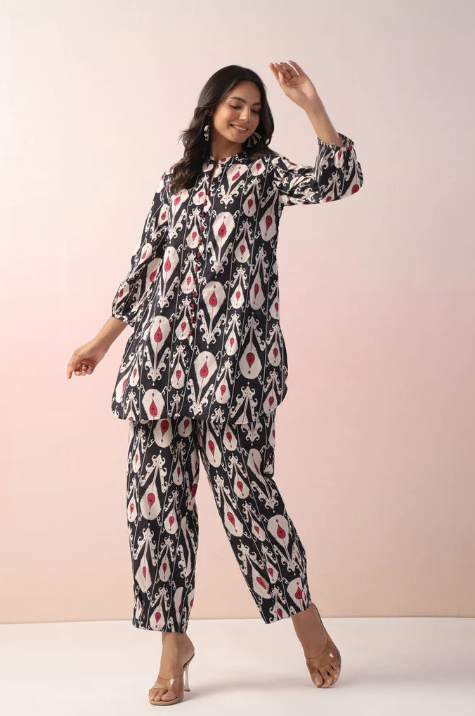 Black Abstract Printed Cotton Co-Ord Set