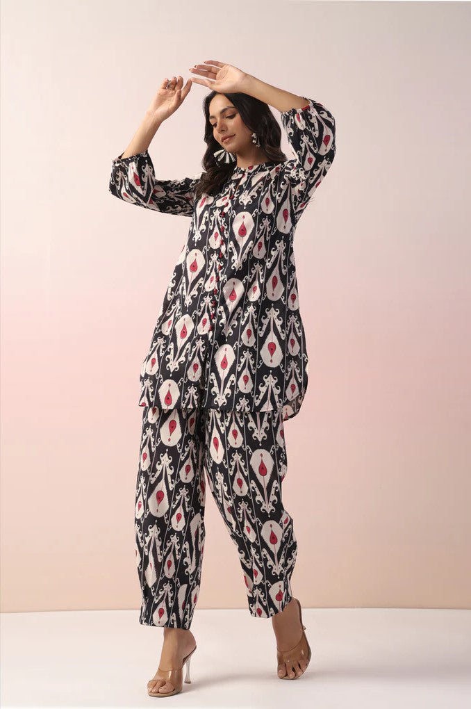 Black Abstract Printed Cotton Co-Ord Set