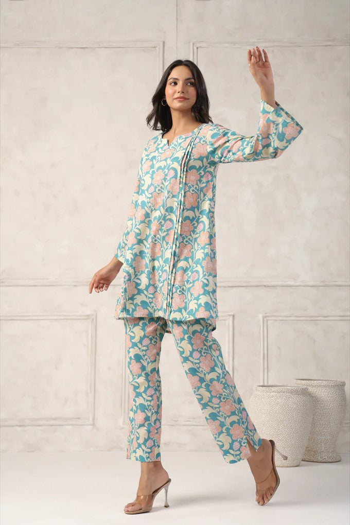 Green Floral Printed Co-Ord Set