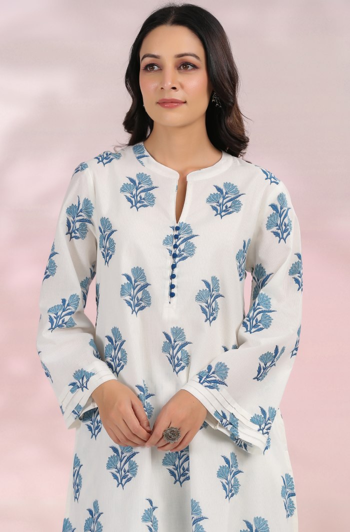 The White-Blue Floral Printed Coord Set