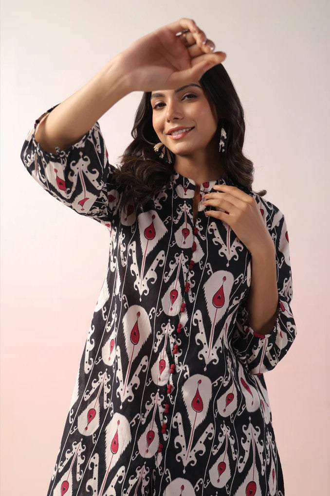 Black Abstract Printed Cotton Co-Ord Set