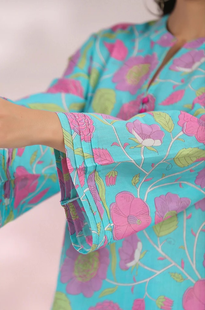 Turquoise Floral Printed Co-Ord Set