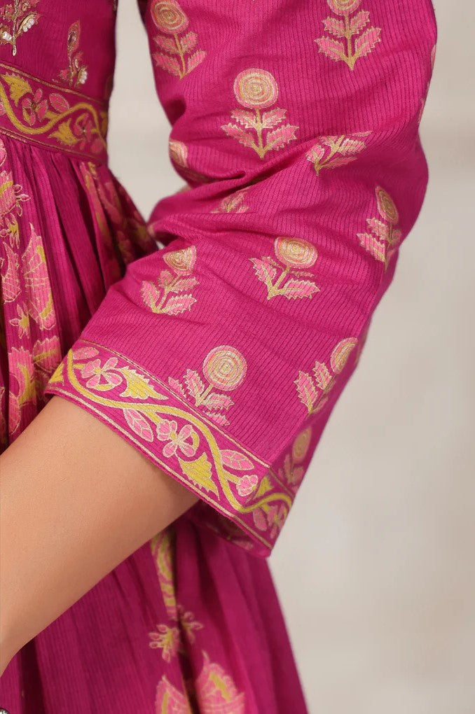 Pink Floral Printed Anarkali Kurta Set