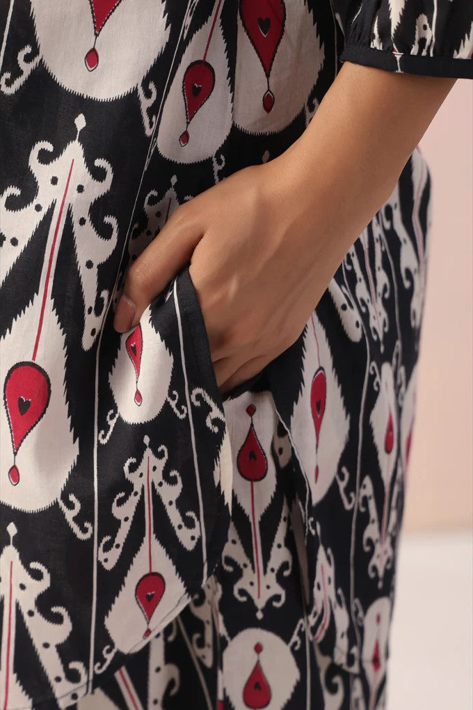 Black Abstract Printed Cotton Co-Ord Set