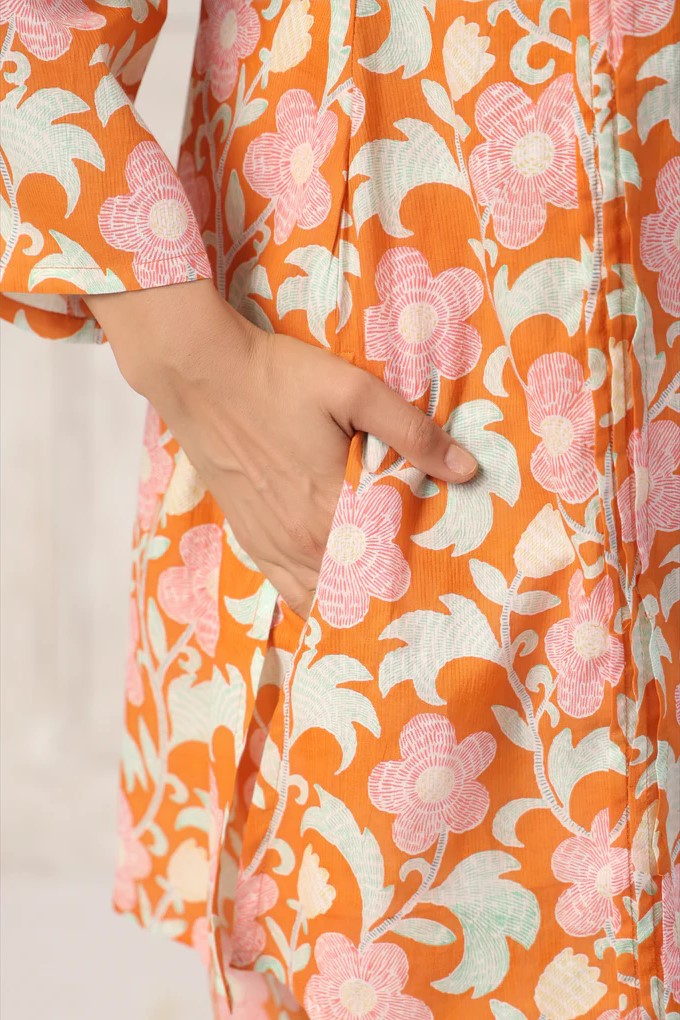 Orange Floral Printed Co-Ord Set
