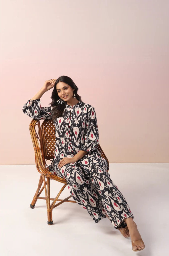 Black Abstract Printed Cotton Co-Ord Set