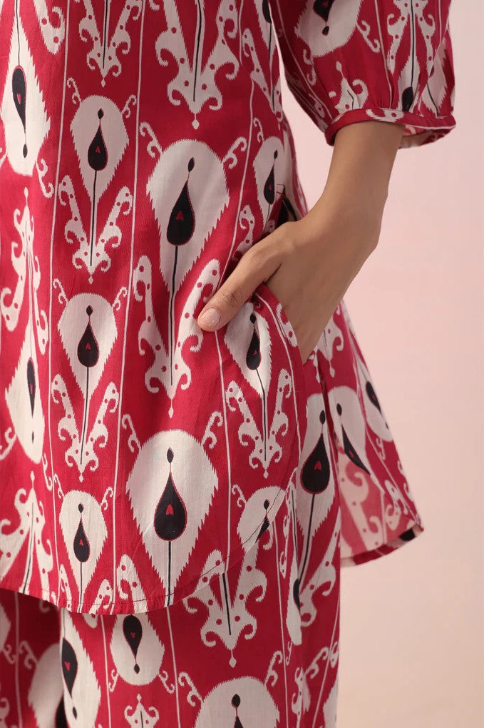 Maroon Abstract Printed Cotton Co-Ord Set