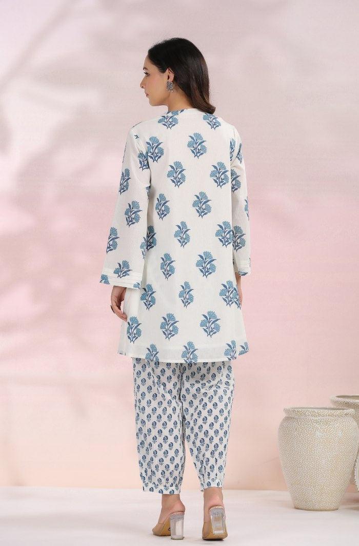 The White-Blue Floral Printed Coord Set
