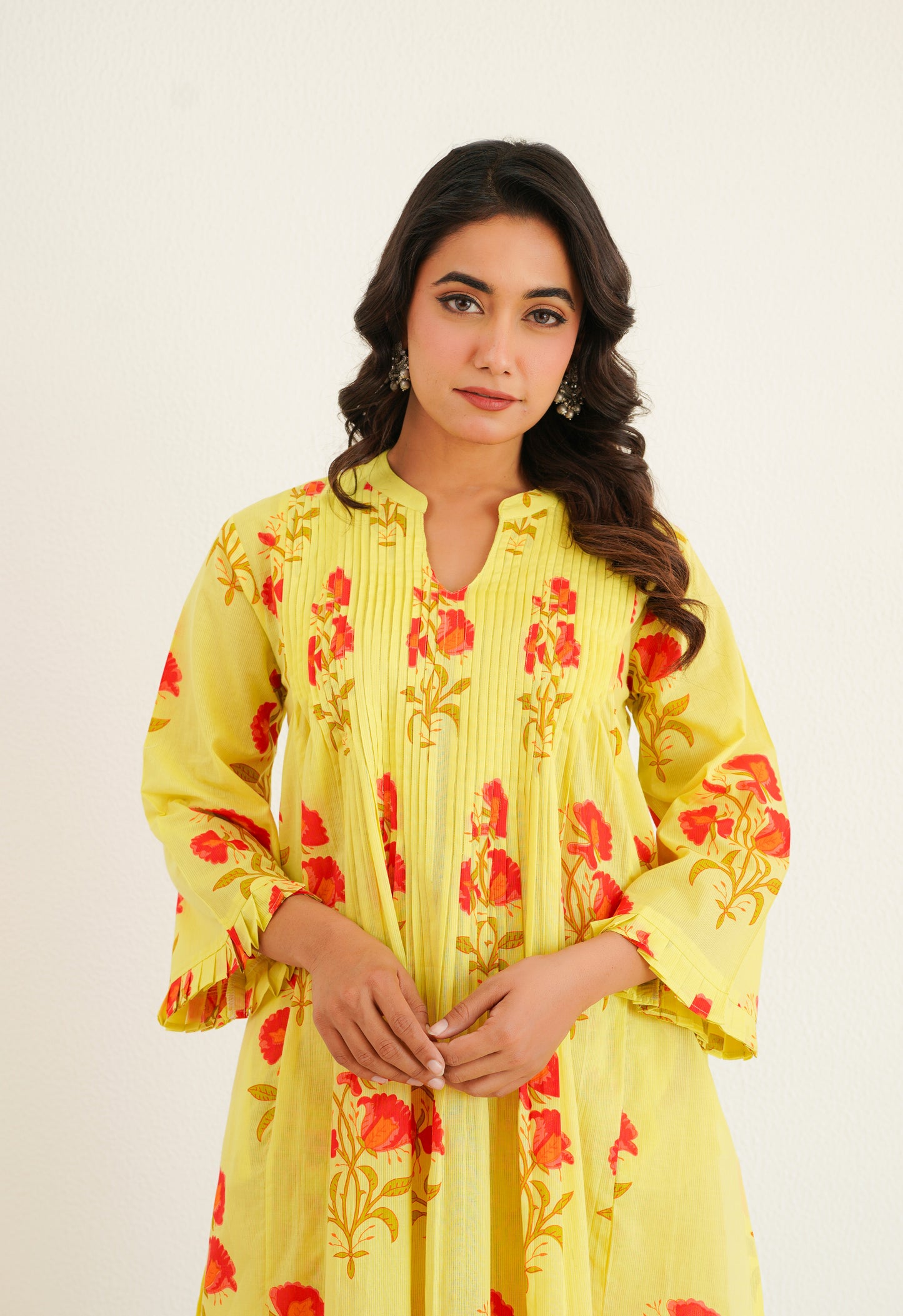 Yellow floral Printed Kurta with Bottom