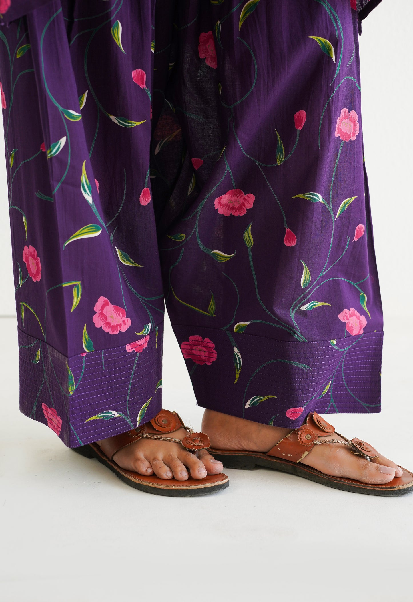WINE FLORAL PRINTED CO-ORD SET WITH FARSI SALWAR PANTS