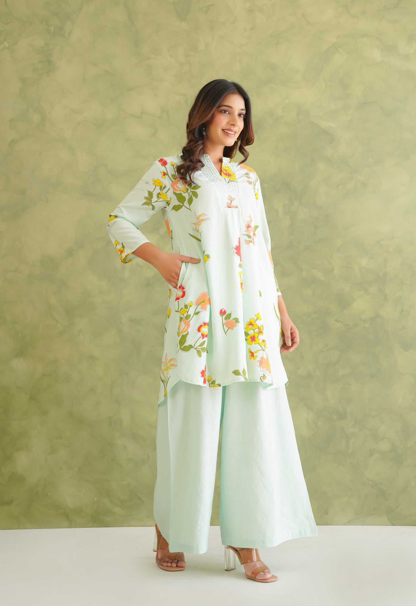 Pista Green Floral Printed Co-Ord Set