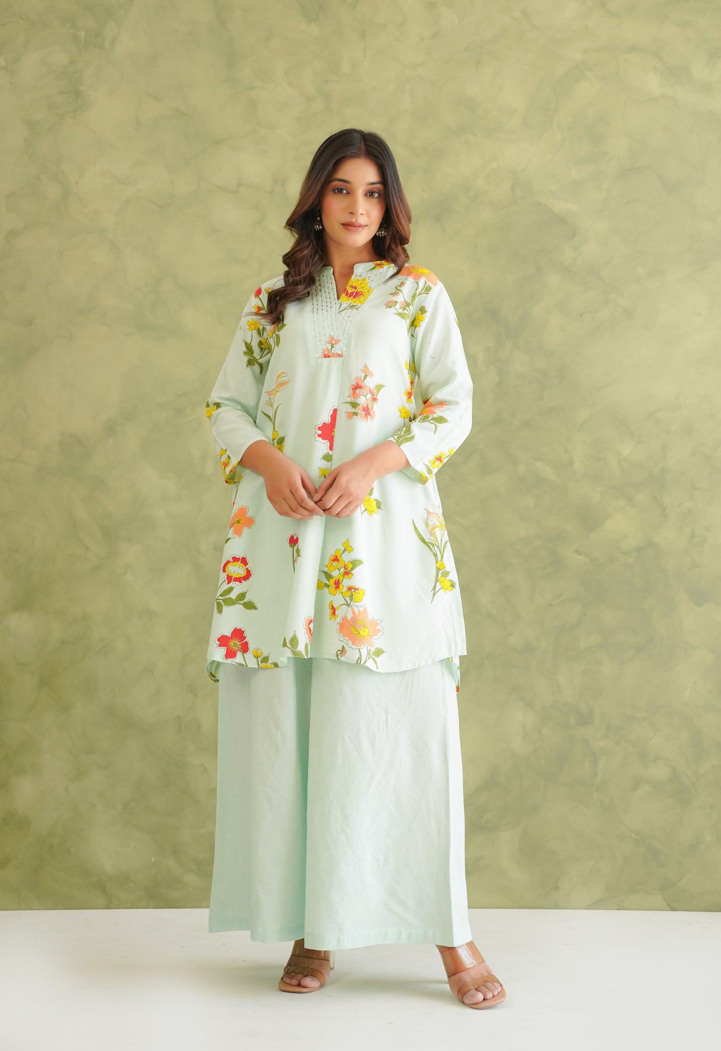 Pista Green Floral Printed Co-Ord Set