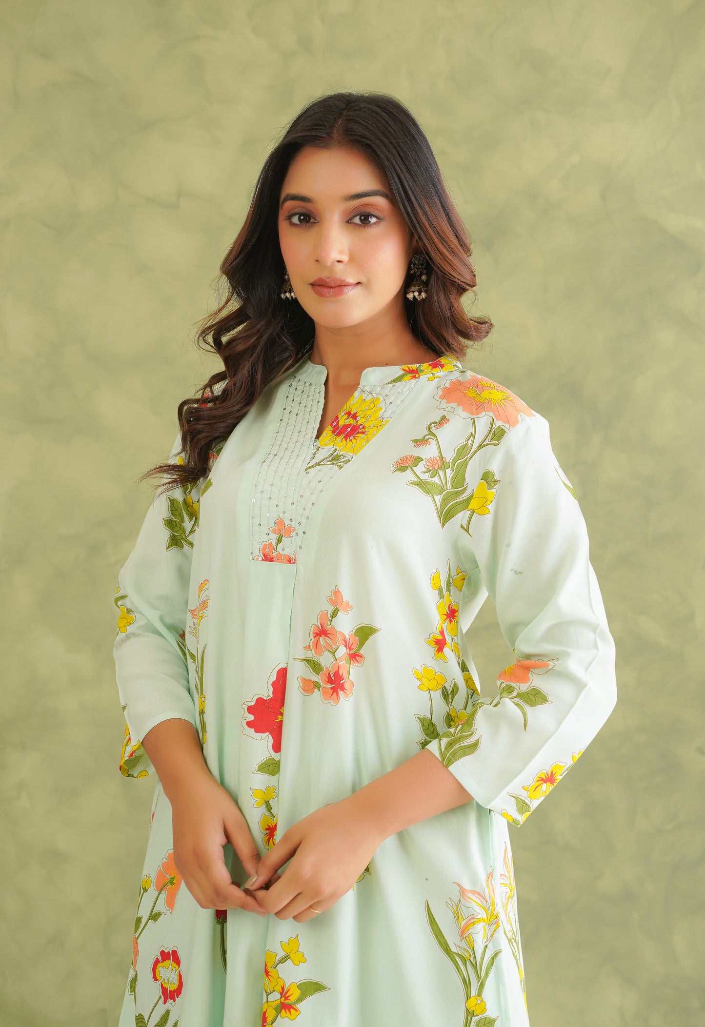 Pista Green Floral Printed Co-Ord Set