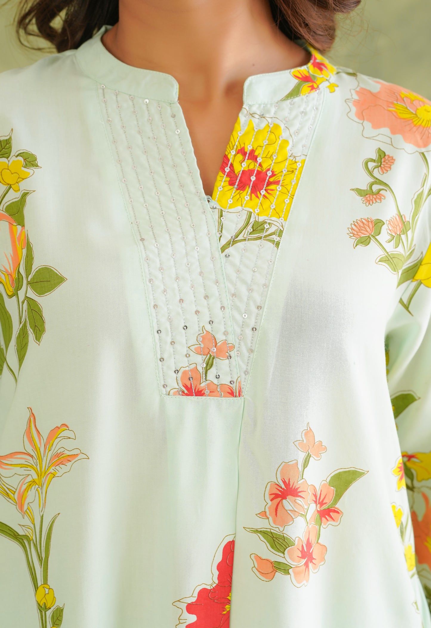 Pista Green Floral Printed Co-Ord Set