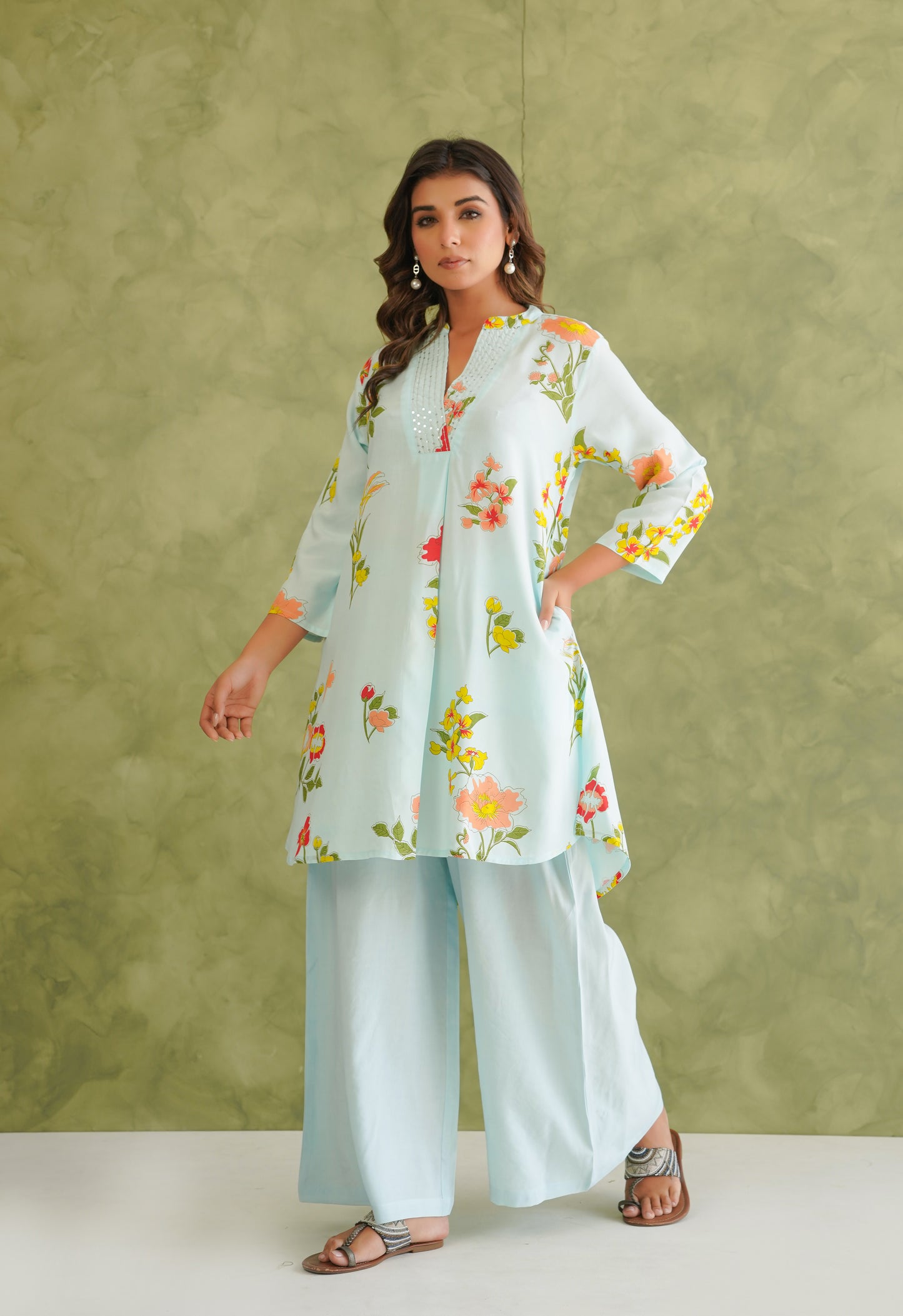 Blue Floral Printed Co-Ord Set