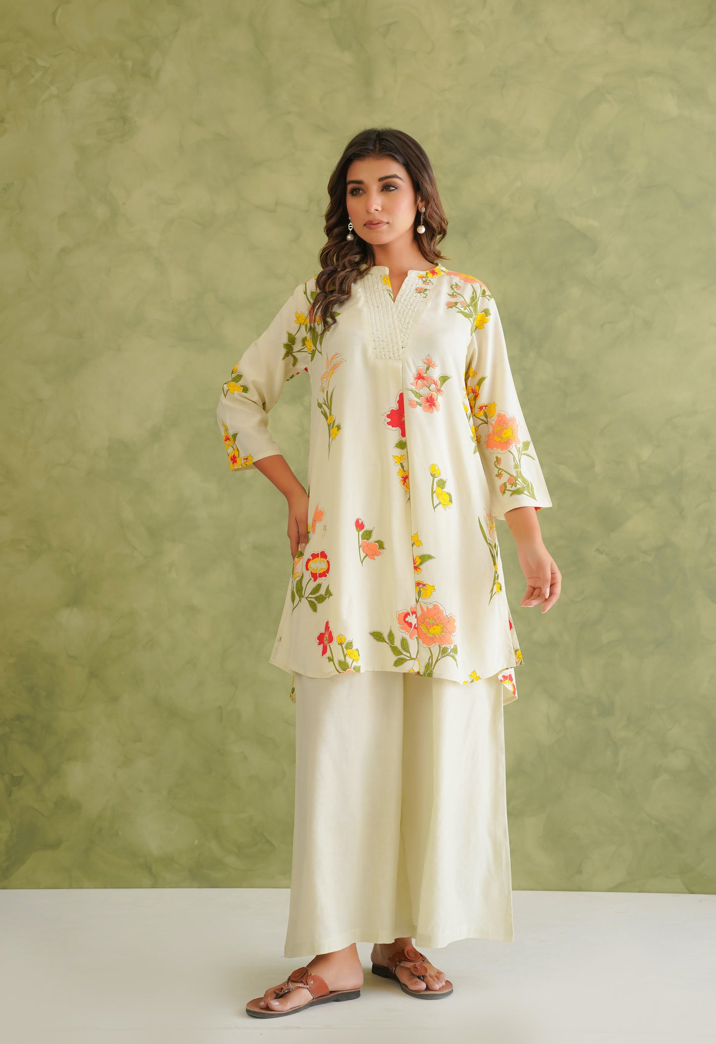 Cream Floral Printed Co-Ord Set
