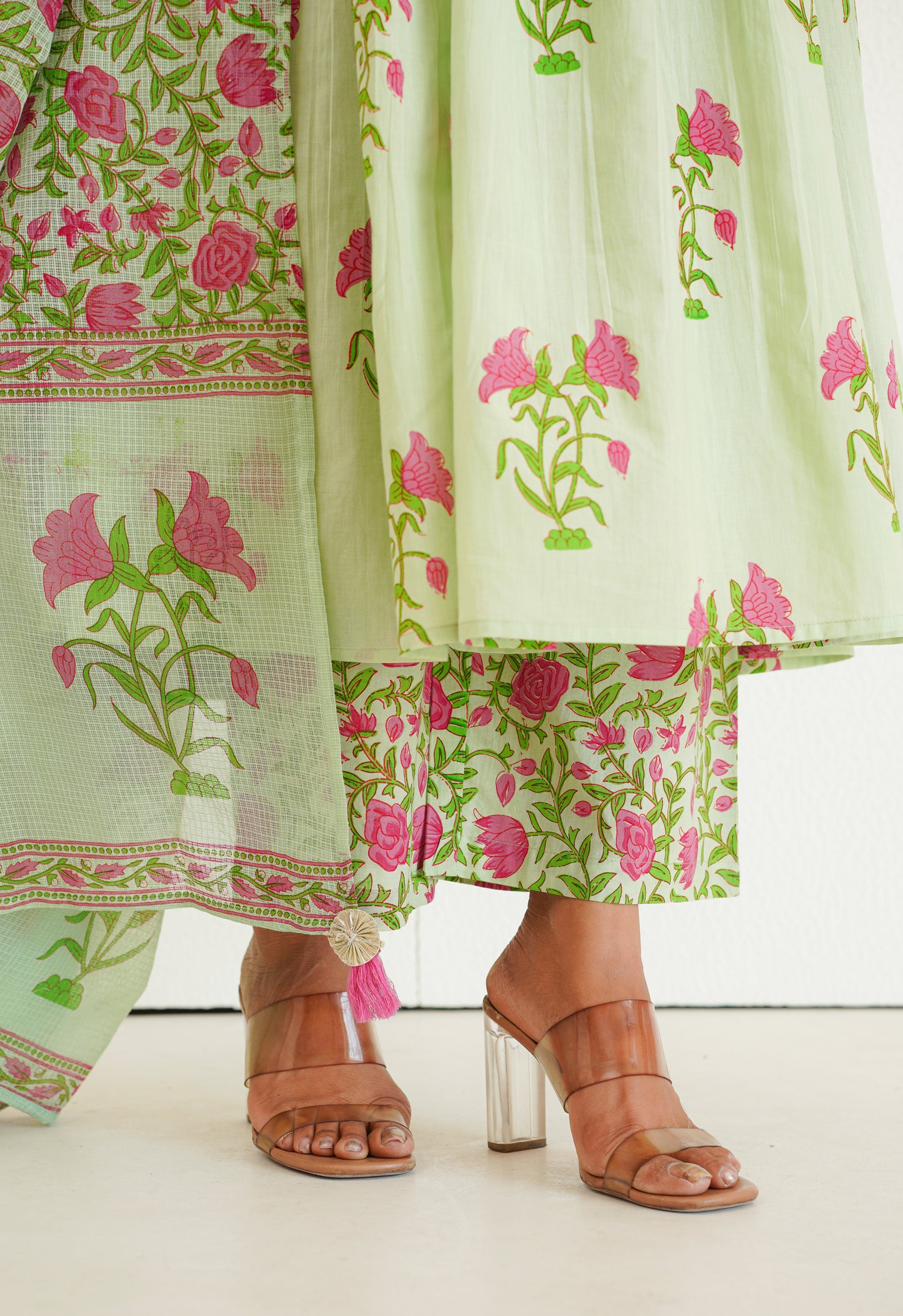PISTA GREEN FLORAL PRINTED KURTA SET WITH DUPATTA