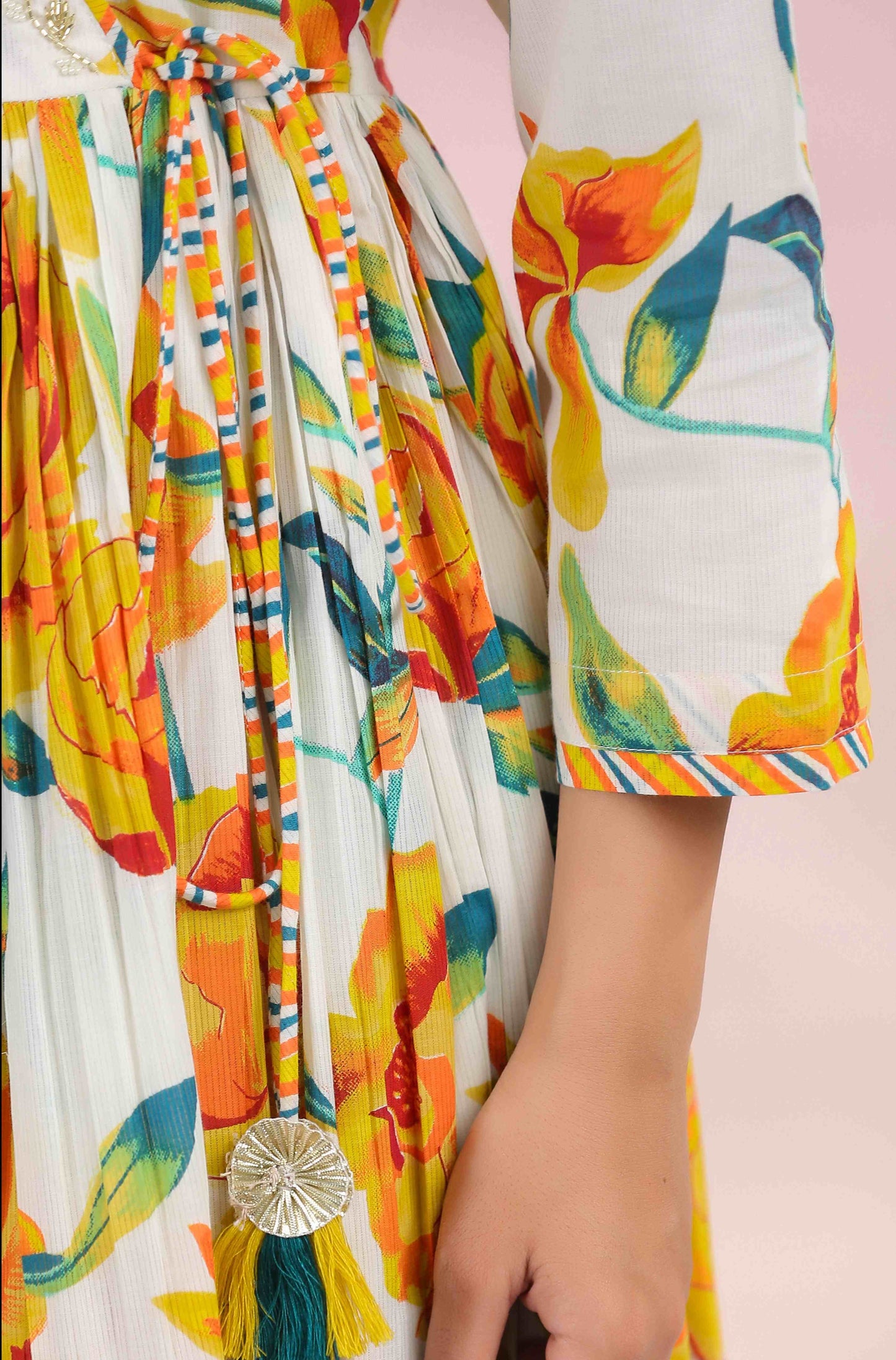 Yellow Floral Printed Angrakha Anarkali Kurta Set