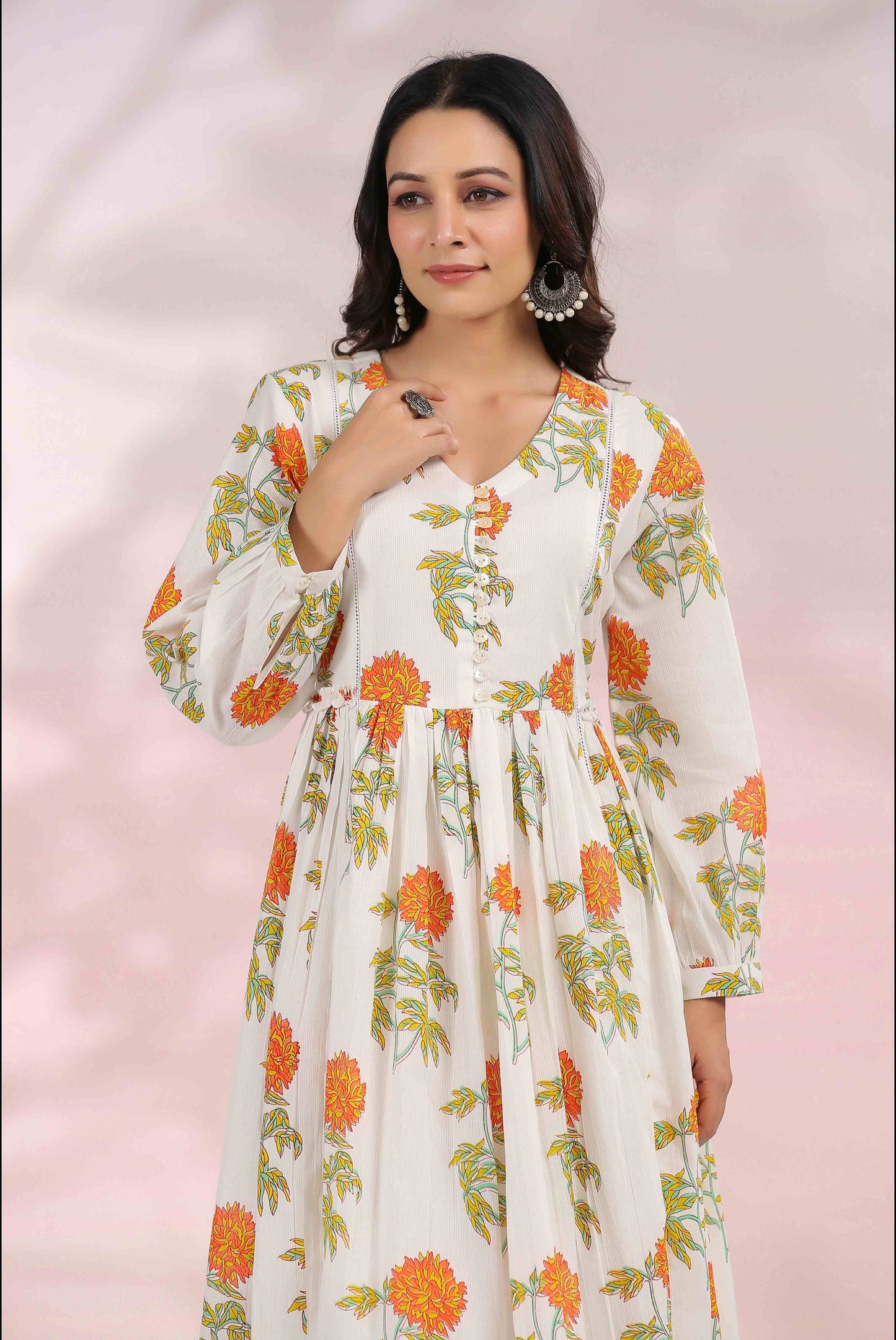 The Orange Floral Printed Cotton Tunic