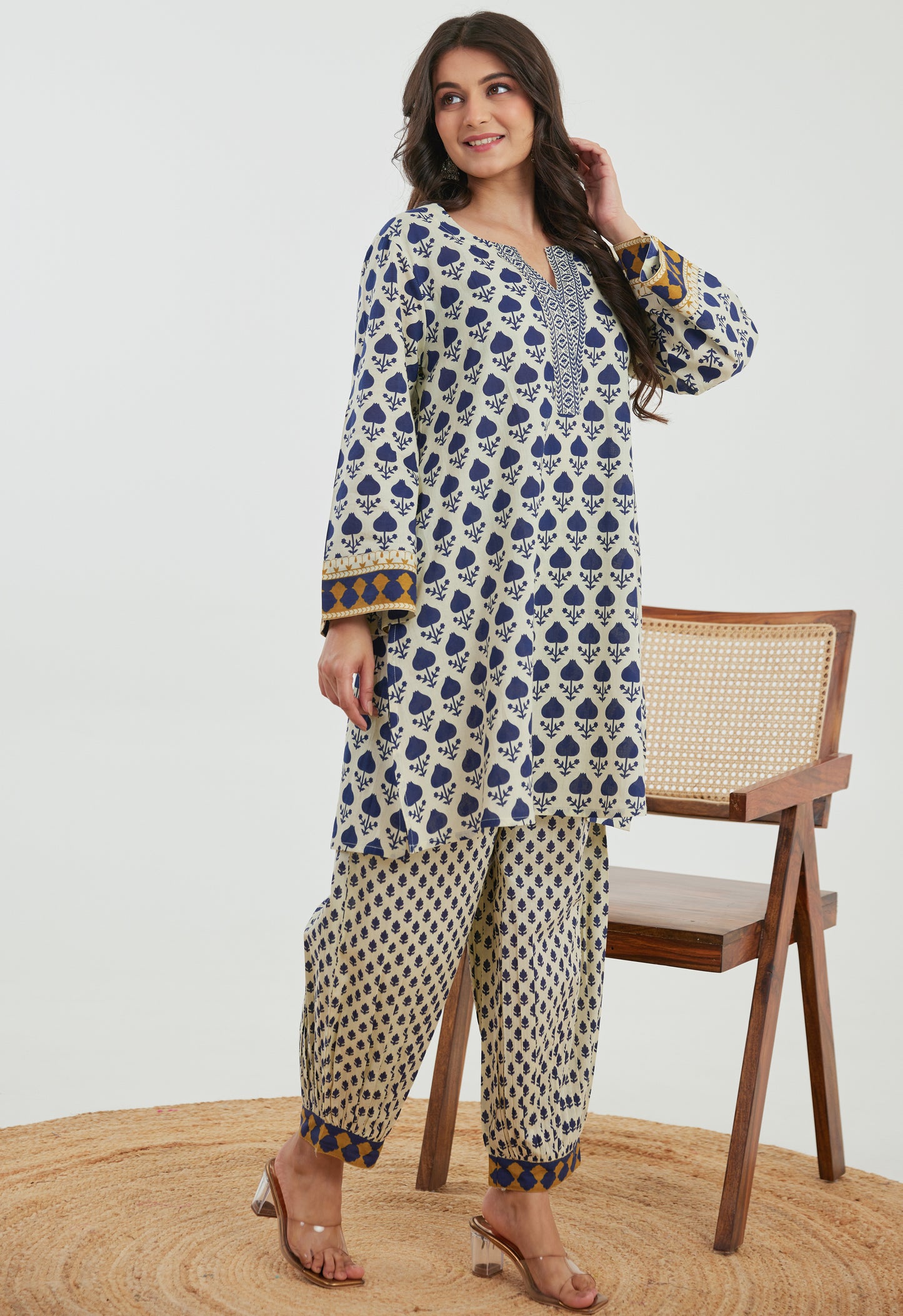 Blue Motif Printed Cotton Co-ord Set