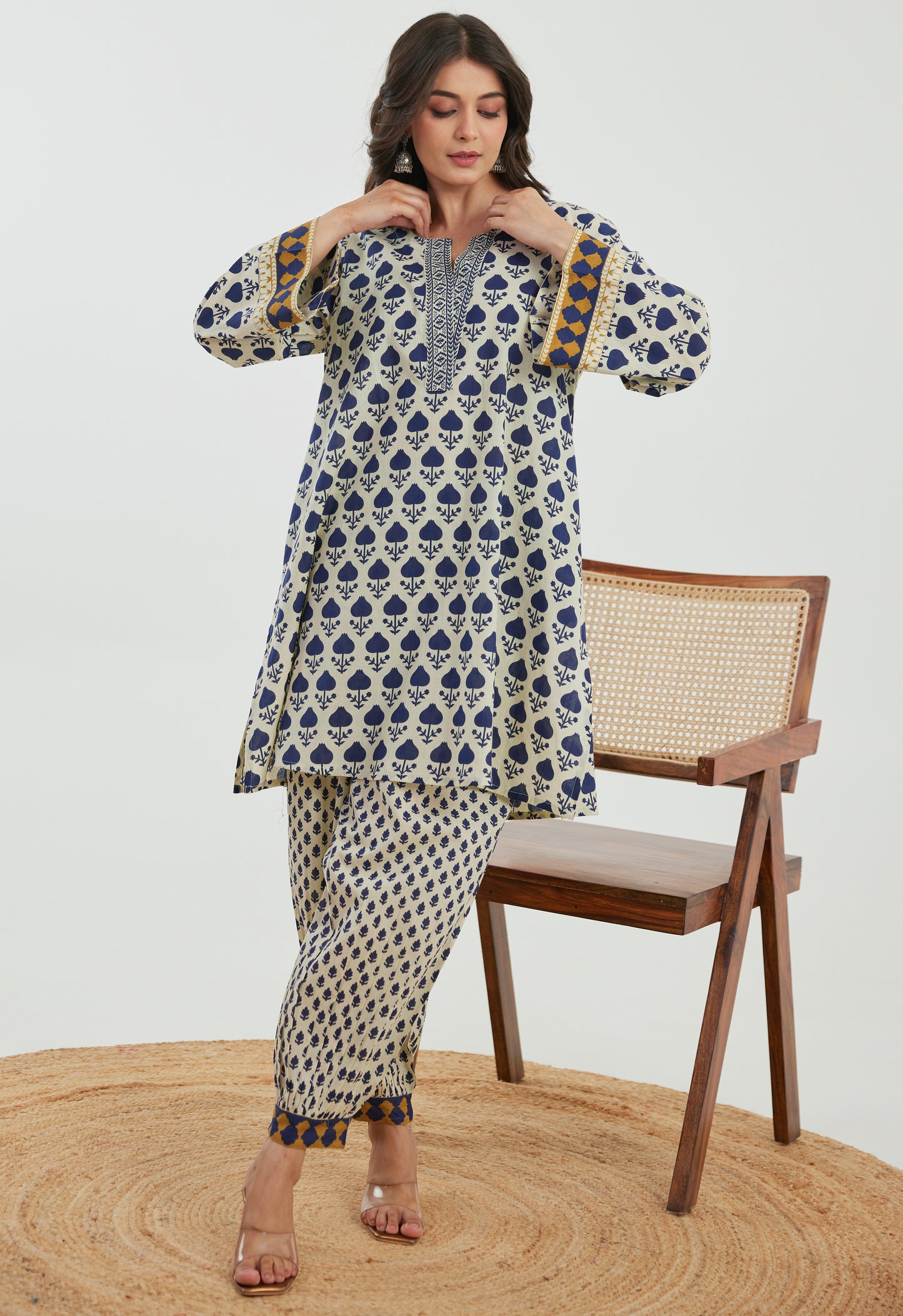Blue Motif Printed Cotton Co-ord Set