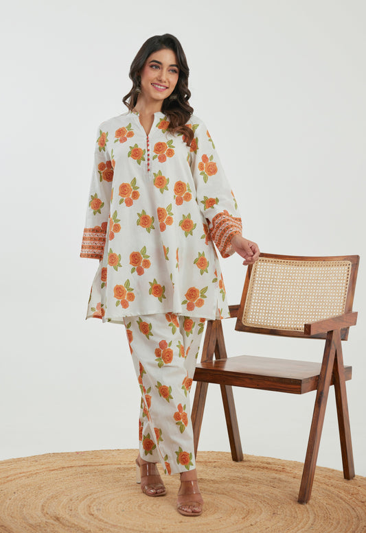 Orange Floral Printed Co-ord Set