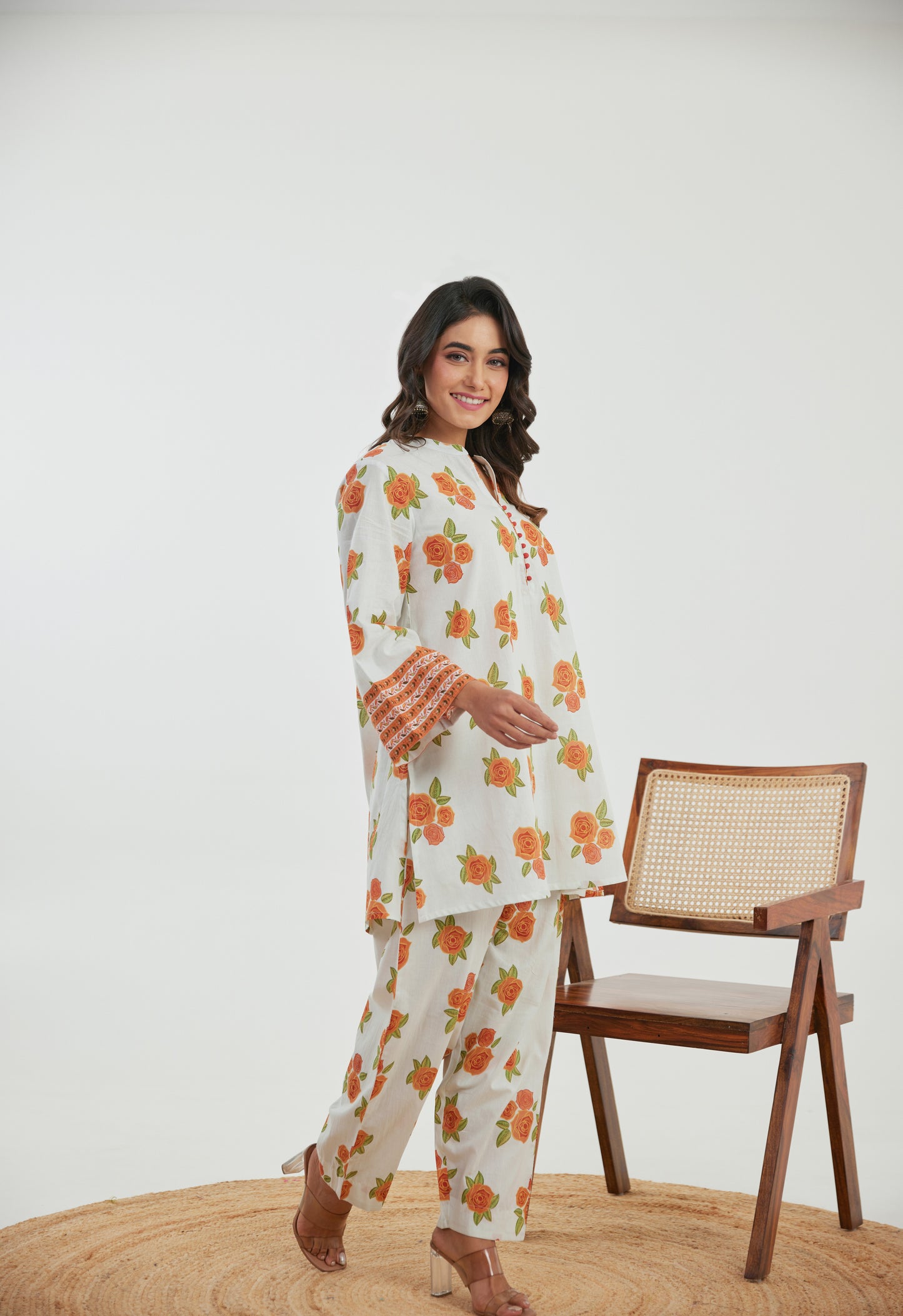 Orange Floral Printed Co-ord Set