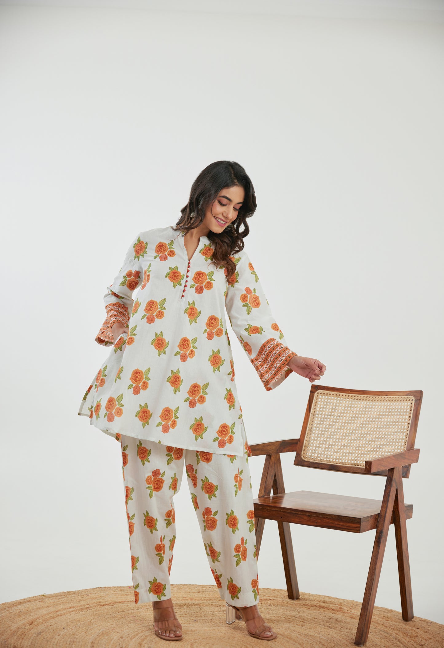Orange Floral Printed Co-ord Set