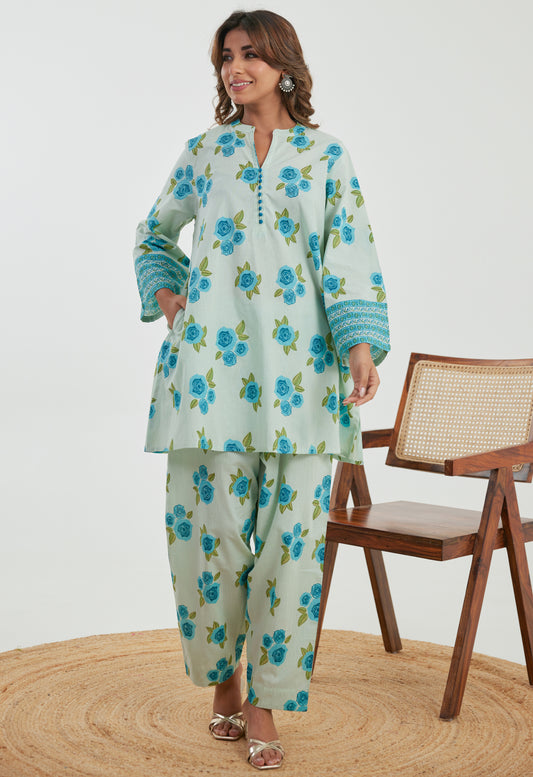 Blue Floral Printed Coord Set