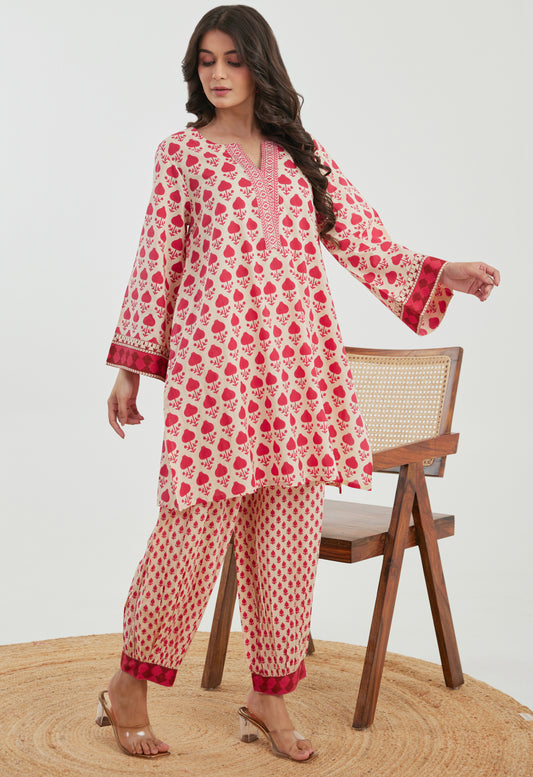 Pink Motif Printed Cotton Co-ord Set