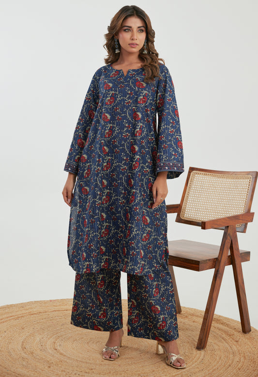 Blue Floral Cotton Lurex Co-ord Set