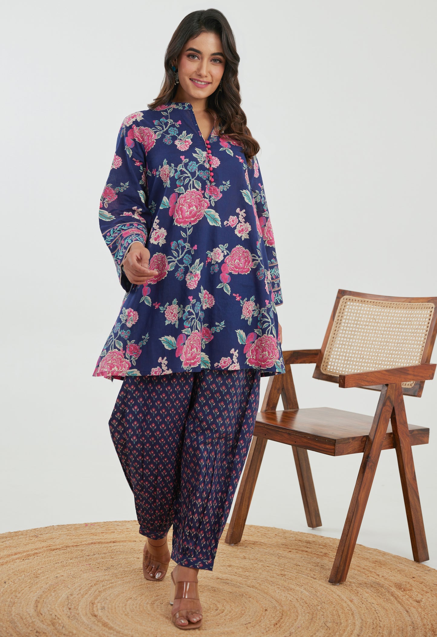 Pink & Blue Floral Printed Cotton Co-ord Set