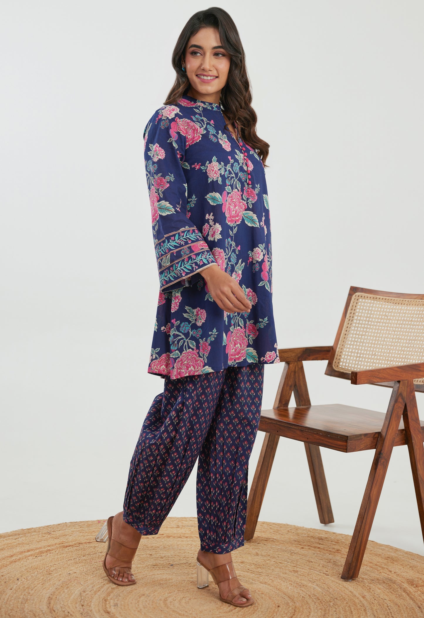 Pink & Blue Floral Printed Cotton Co-ord Set