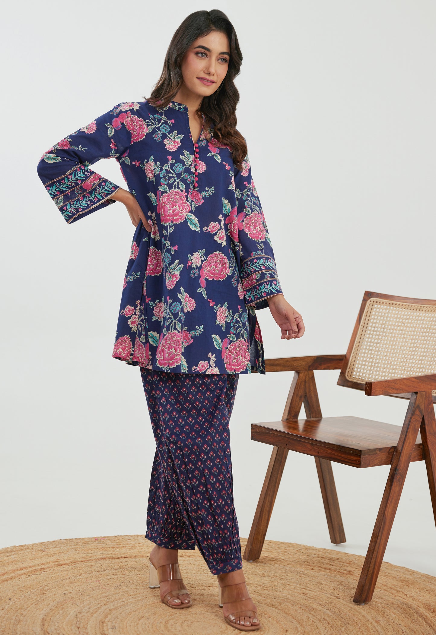 Pink & Blue Floral Printed Cotton Co-ord Set