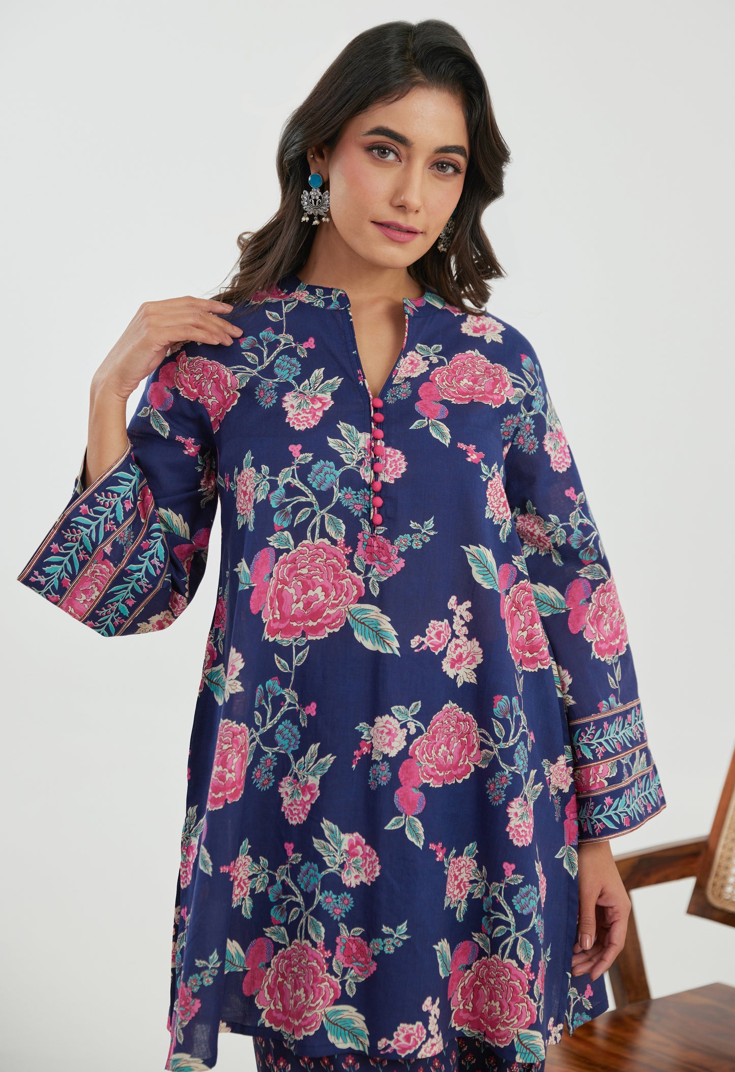 Pink & Blue Floral Printed Cotton Co-ord Set