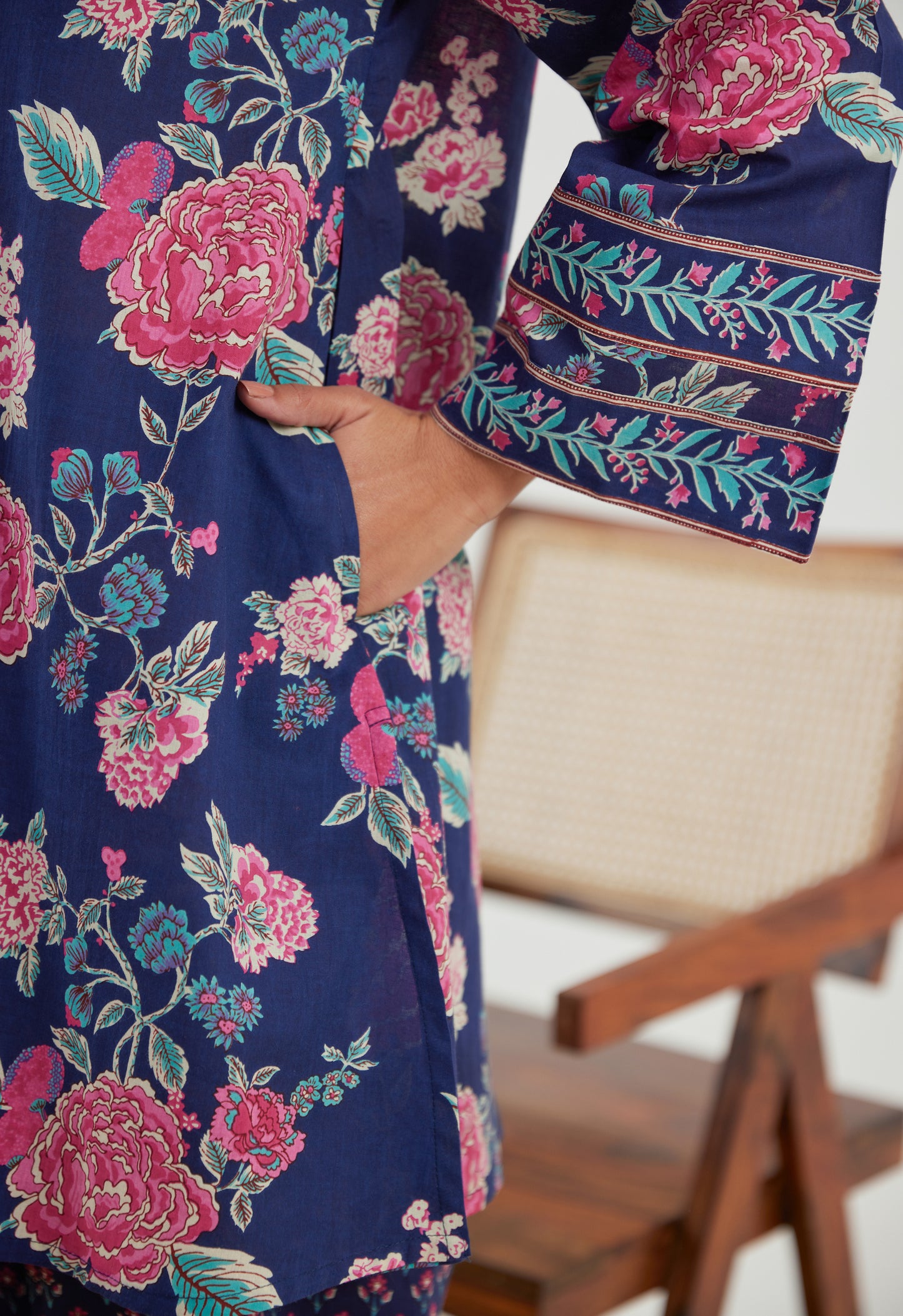 Pink & Blue Floral Printed Cotton Co-ord Set