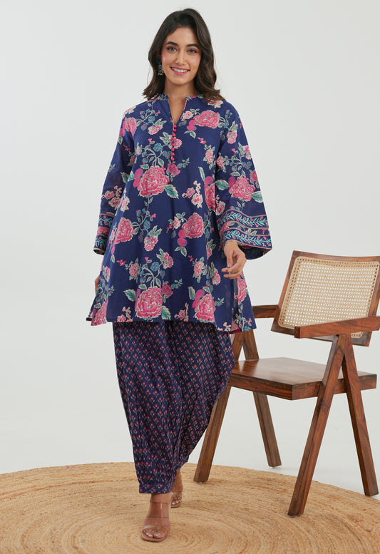 Pink & Blue Floral Printed Cotton Co-ord Set