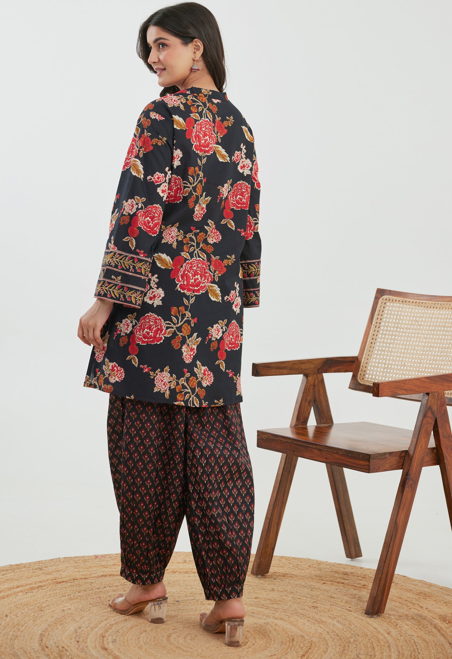 Black & Red Floral Cotton Co-ord Set
