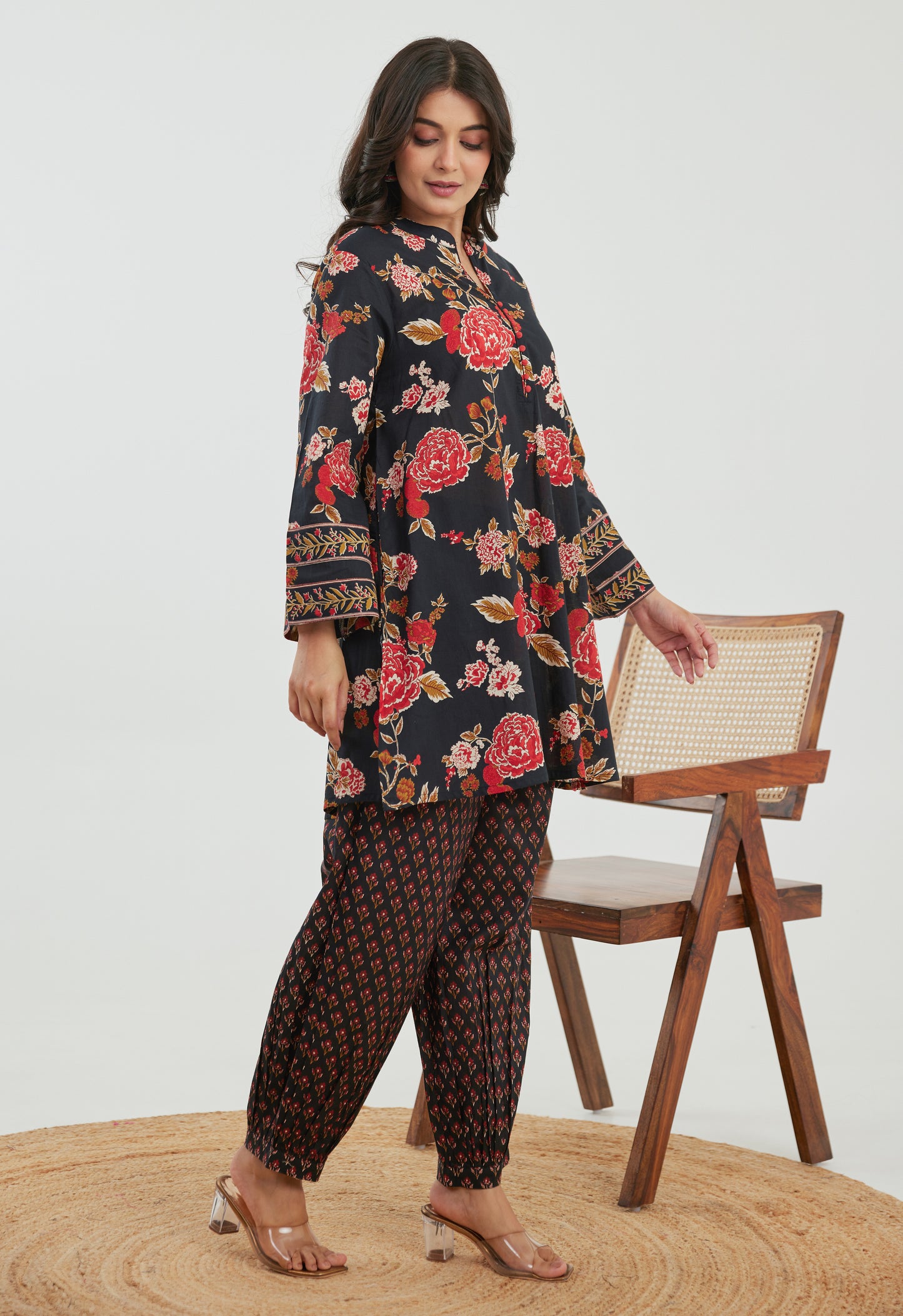 Black & Red Floral Cotton Co-ord Set