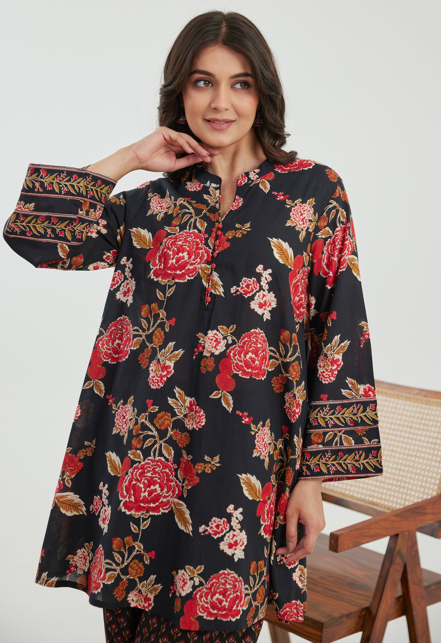 Black & Red Floral Cotton Co-ord Set
