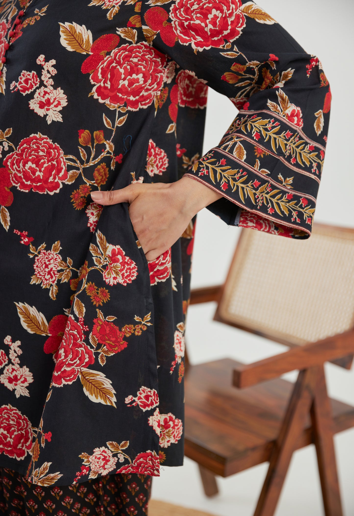 Black & Red Floral Cotton Co-ord Set