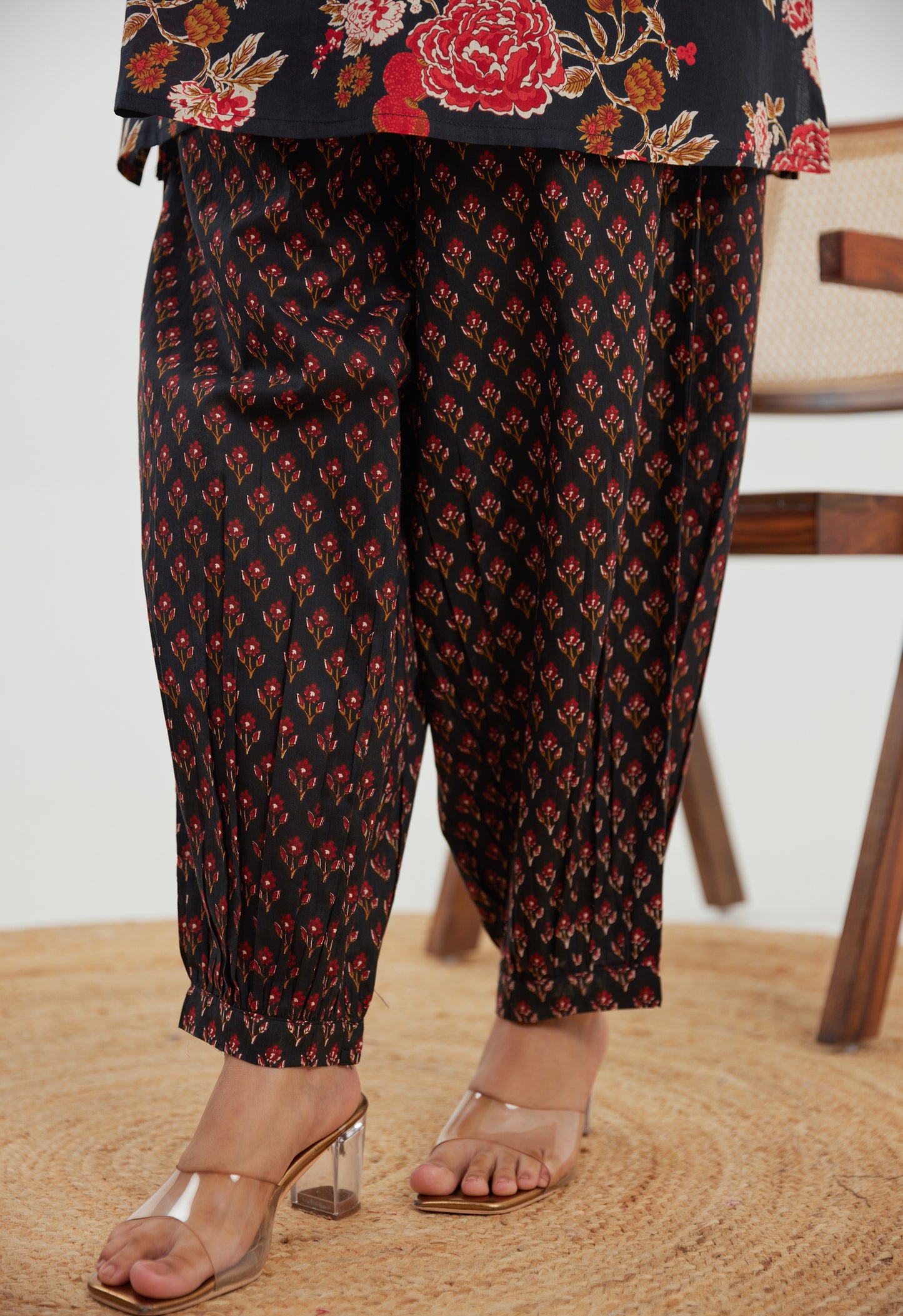 Black & Red Floral Cotton Co-ord Set