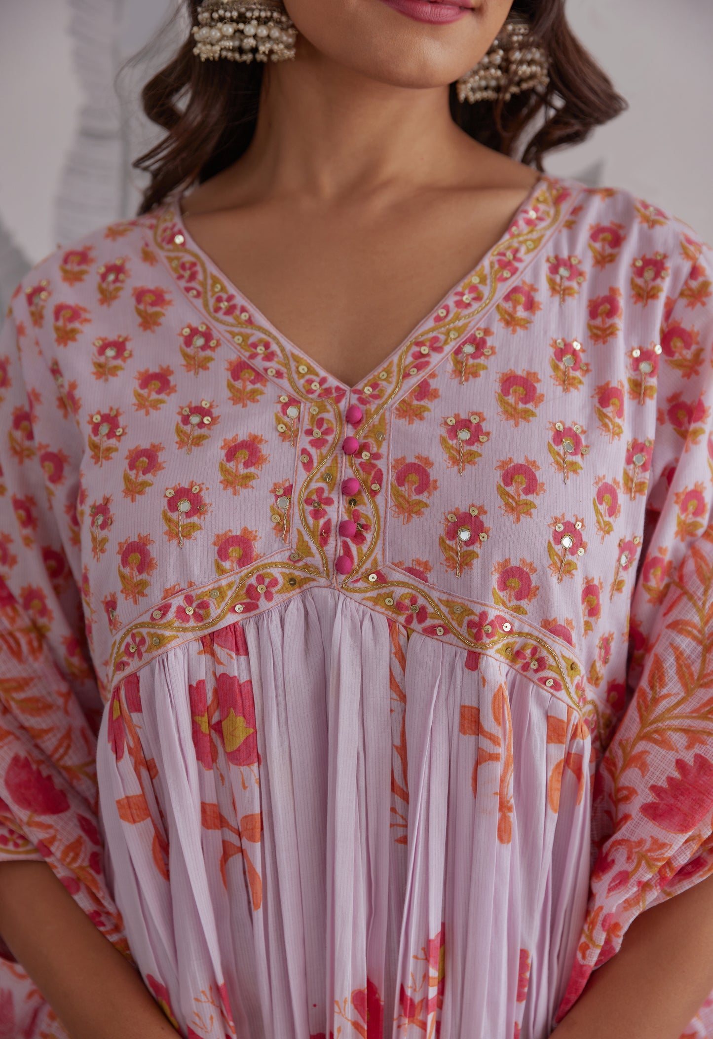 Lilac Floral Printed Anarkali Suit Set