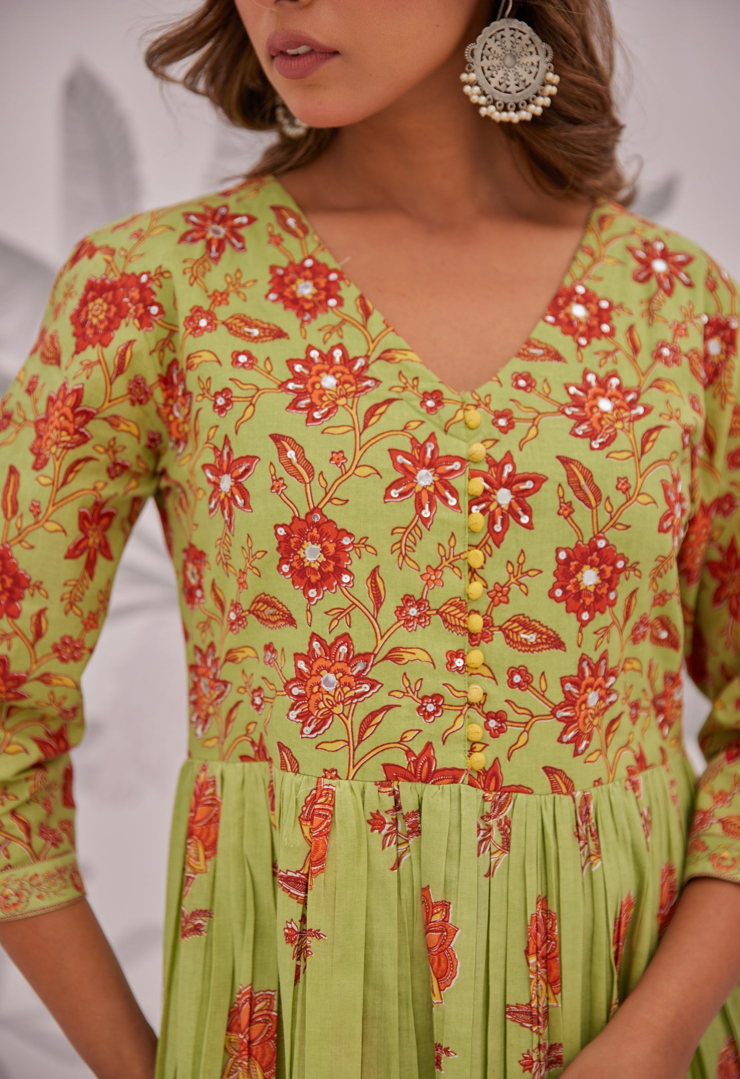 Green Floral Printed Anarkali Suit Set